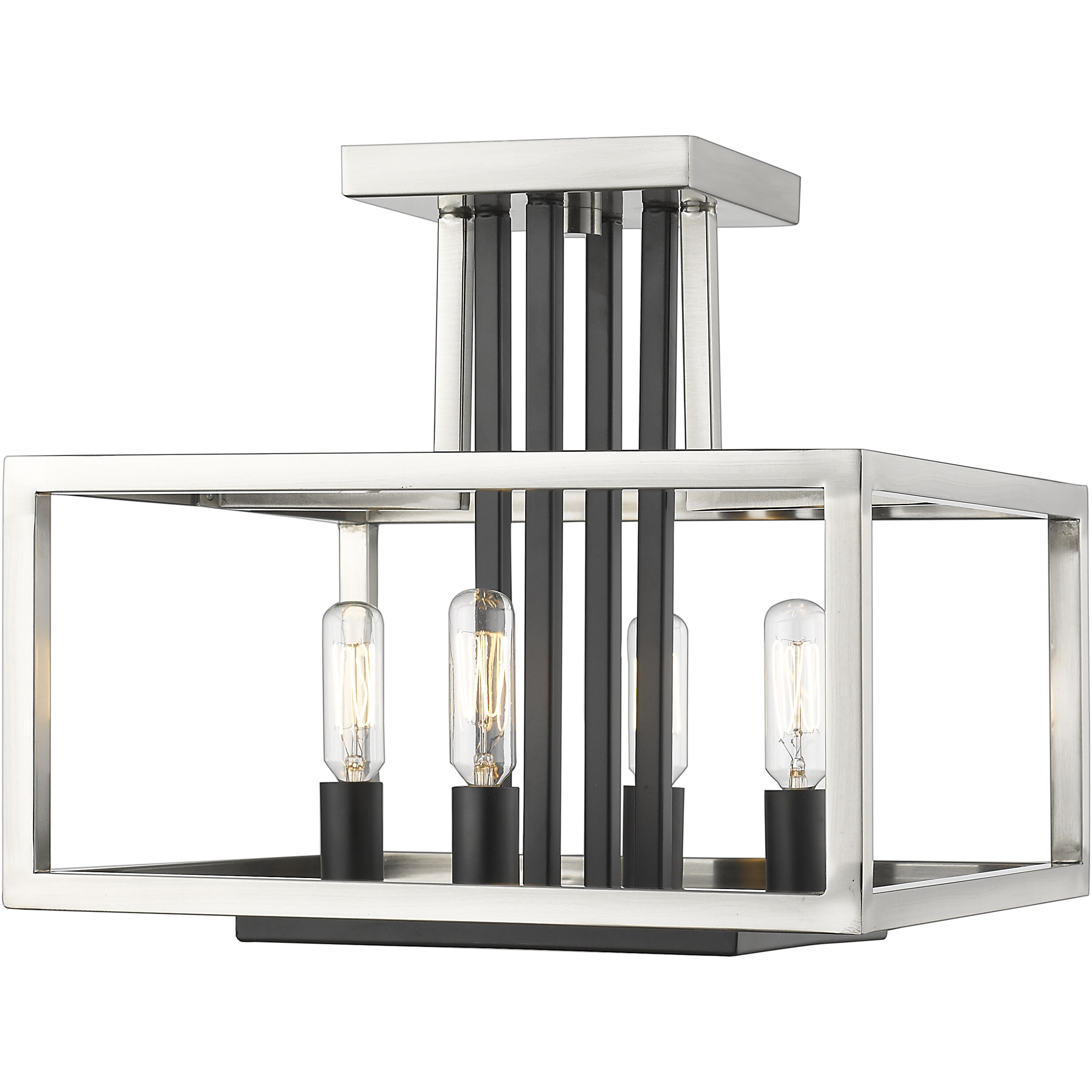 Quadra 4 Light 12 inch Brushed Nickel and Black Semi Flush Mount Ceiling Light in 5.61