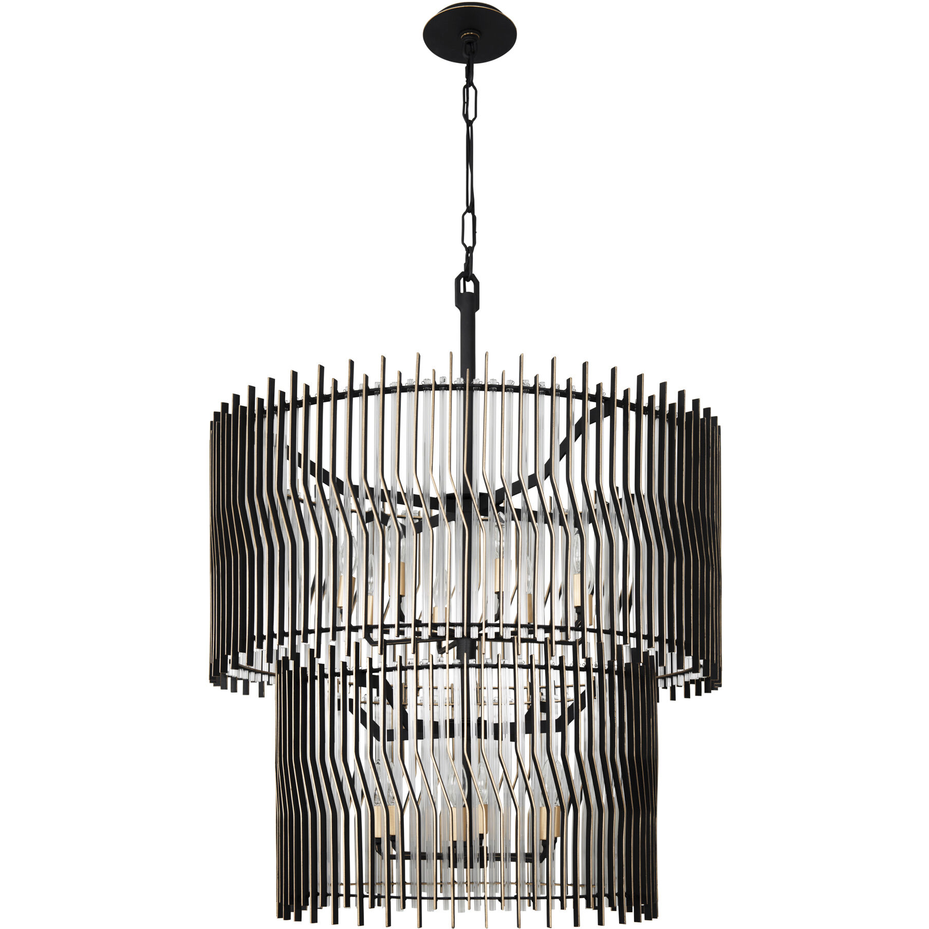 Park Row 14 Light 32 inch Matte Black and French Gold Chandelier Ceiling Light