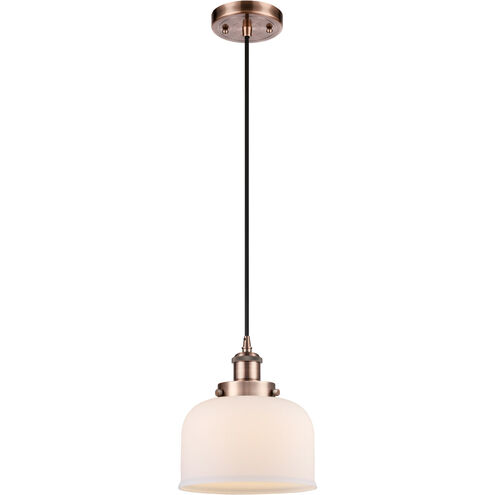 Ballston Large Bell LED 8 inch Antique Copper Mini Pendant Ceiling Light in Matte White Glass, Black Textured