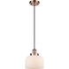 Ballston Large Bell LED 8 inch Antique Copper Mini Pendant Ceiling Light in Matte White Glass, Black Textured