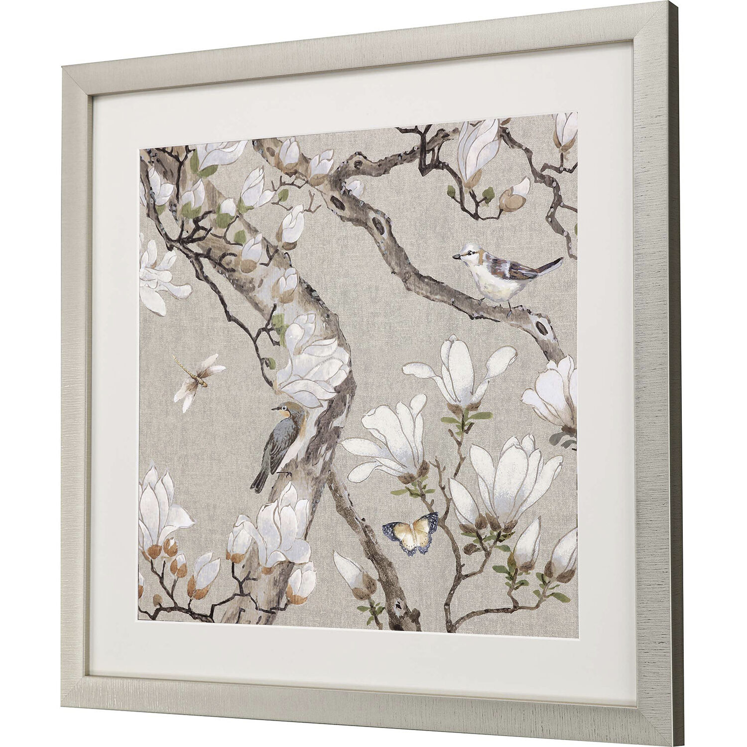 Magnolia Bloom Magnolia Blossom White and Beige and Brown and Neutral Framed Art