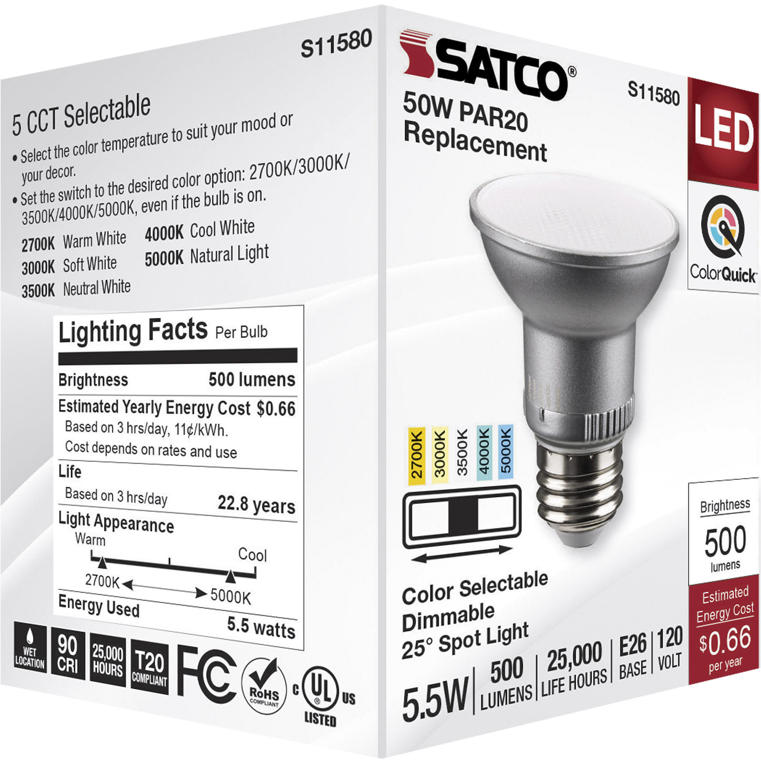Lumos LED Medium PAR20 5.5 watt 2700K/3000K/3500K/4000K/5000K Light Bulb