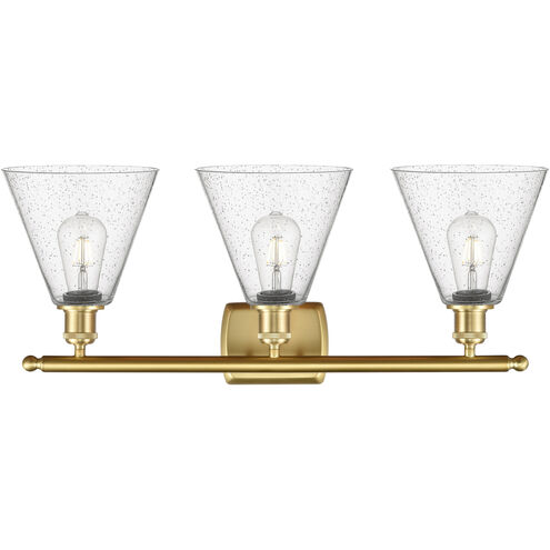 Ballston Ballston Cone 3 Light 28 inch Satin Gold Bath Vanity Light Wall Light in Seedy Glass