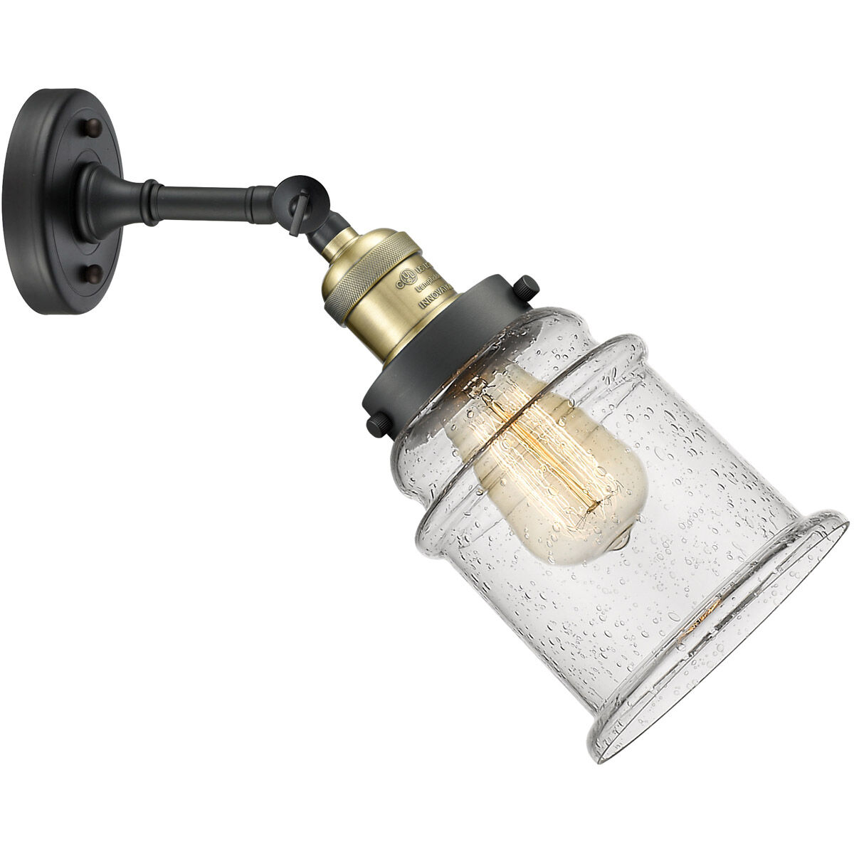 Franklin Restoration Canton LED 6.5 inch Black Antique Brass Sconce Wall Light in Seedy Glass, Franklin Restoration