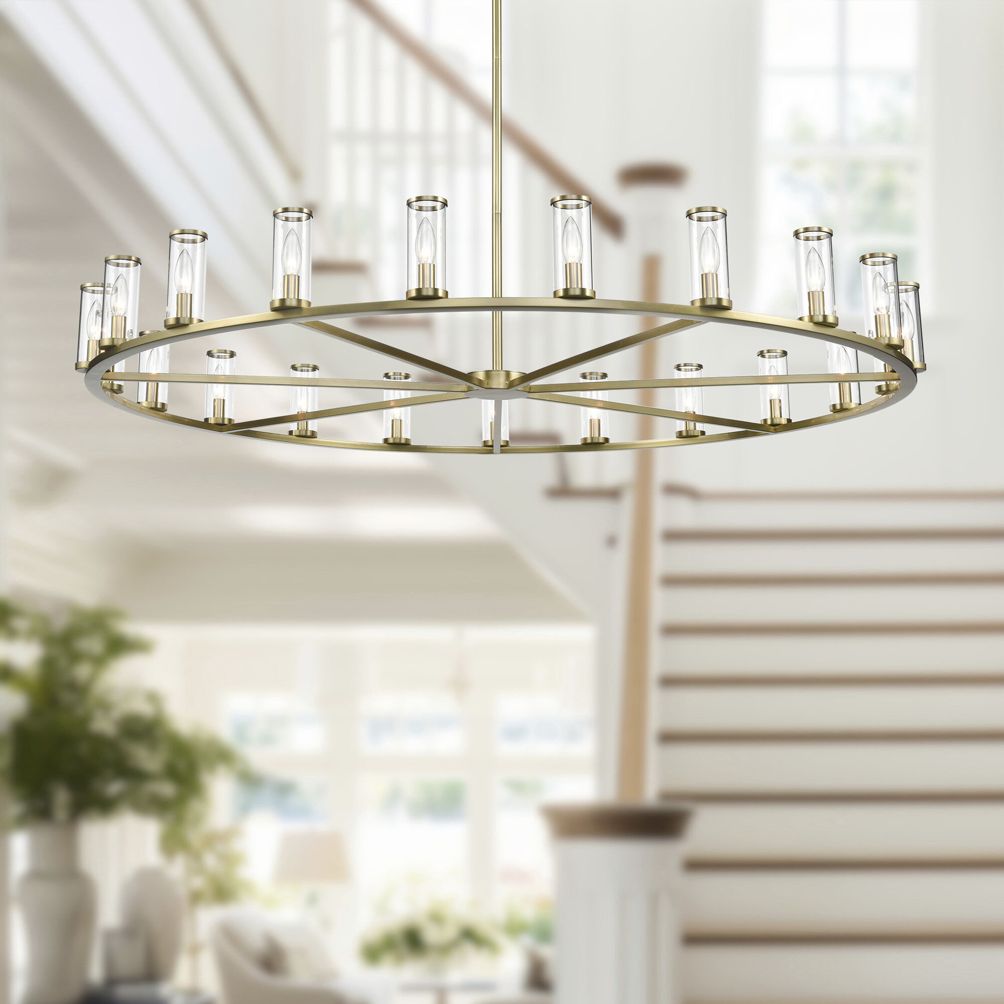 Revolve 21 Light 60.38 inch Clear Glass/Natural Brass Chandelier Ceiling Light