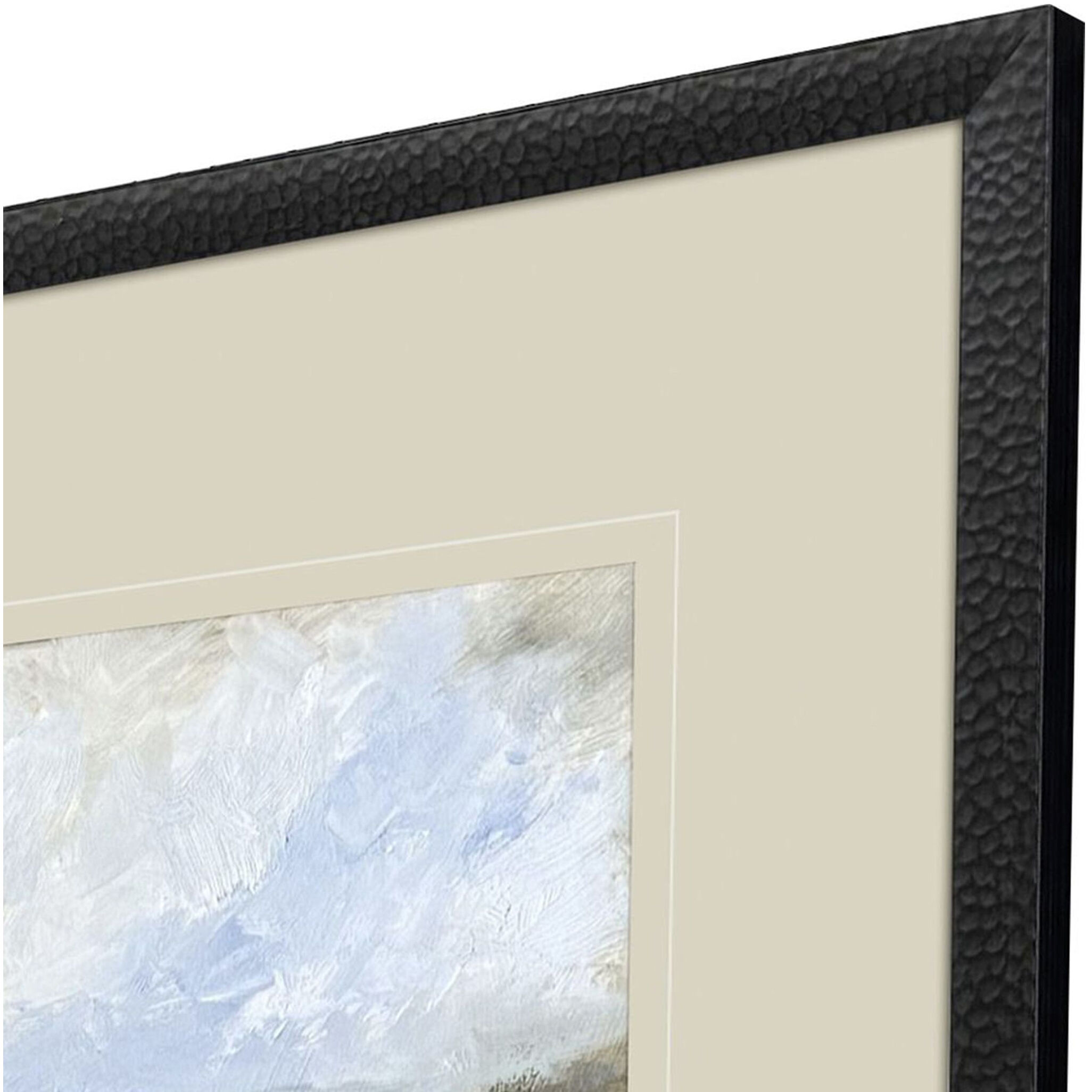 Smudged Coastline Blue and Beige and Black and Rust Framed Art