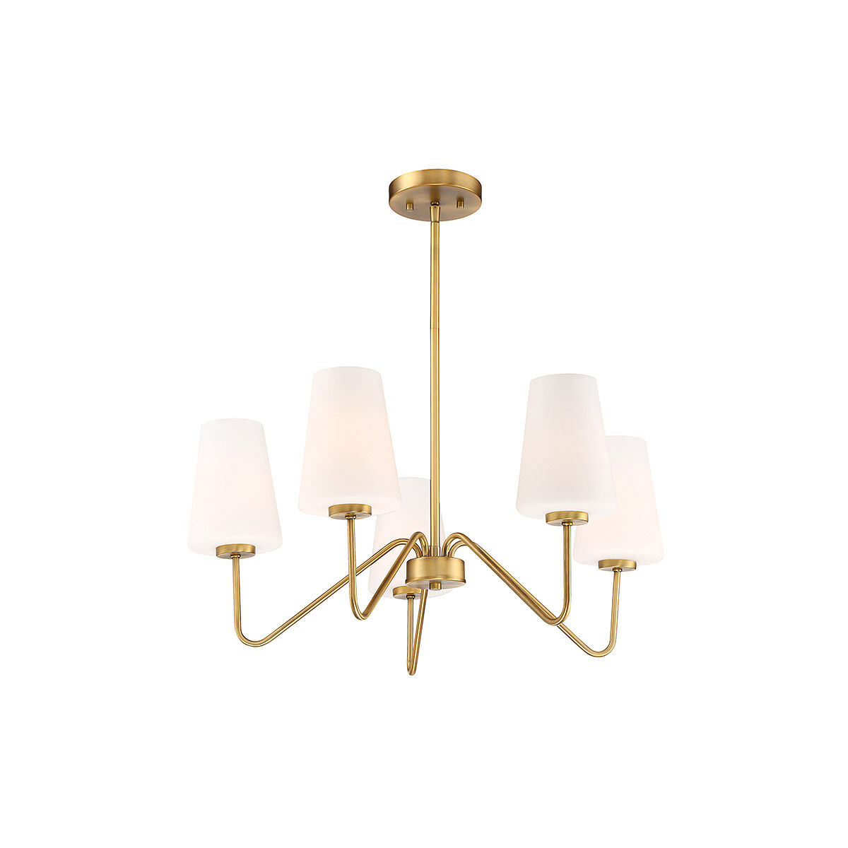 Mid-Century 5 Light 25.75 inch Natural Brass Chandelier Ceiling Light