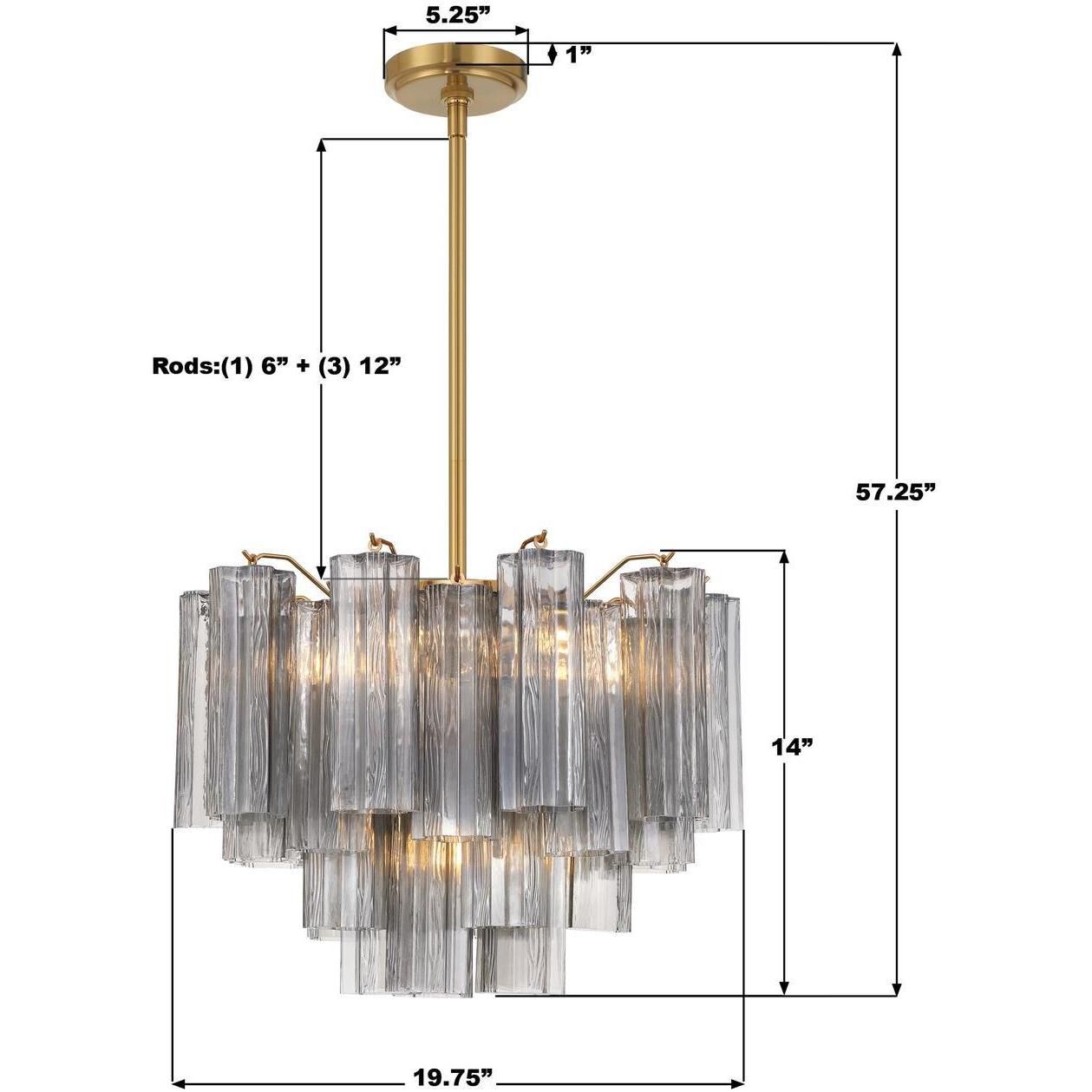 Addis 6 Light 19.75 inch Aged Brass Chandelier Ceiling Light in Tronchi Glass Smoke