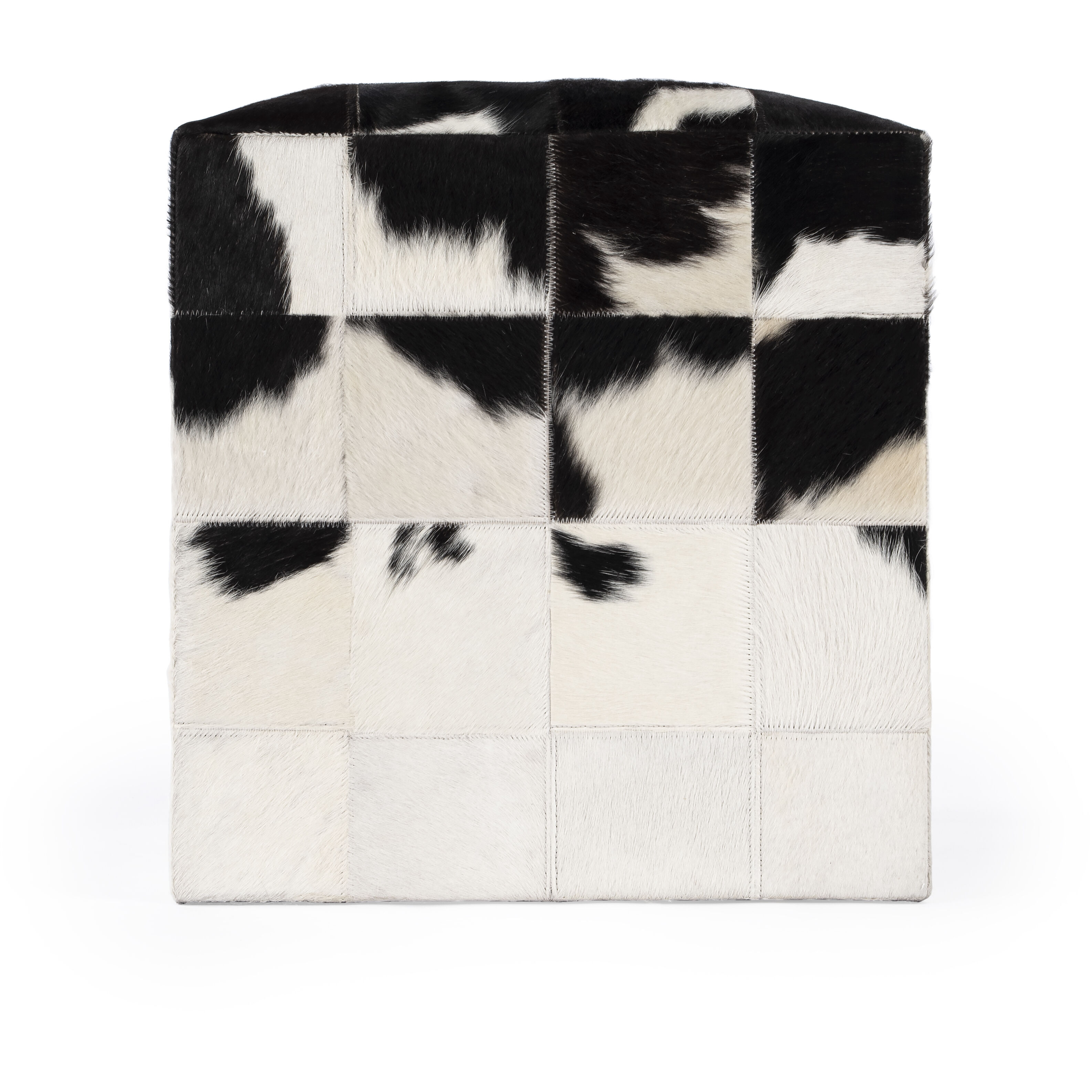 Victorian Hair on Hide Cube Ottoman in Black and White