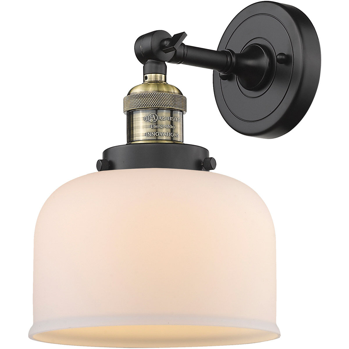 Franklin Restoration Large Bell LED 8 inch Black Antique Brass Sconce Wall Light in Matte White Glass, Franklin Restoration