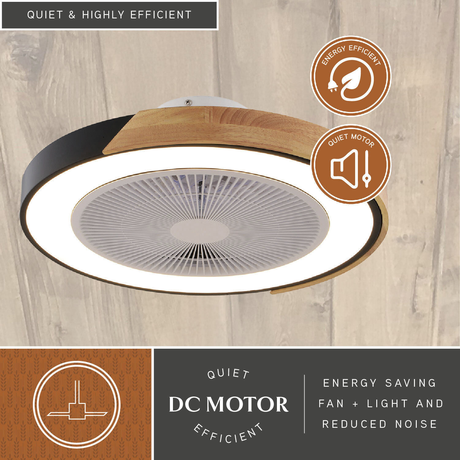 Everette 20 inch Matte Black with Clear Blades Ceiling Fan, DC Motor