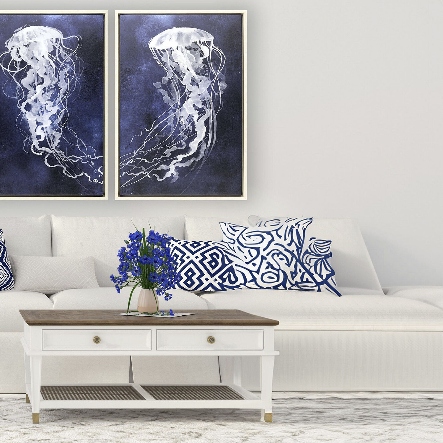 Under Sway Blue and White Canvas