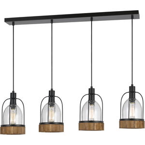 Beacon 4 Light 40 inch Black and Wood Island Chandelier Ceiling Light