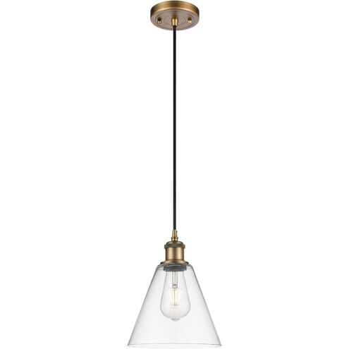 Ballston Cone 1 Light 8 inch Brushed Brass Mini Pendant Ceiling Light in Clear Glass