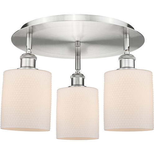 Cobbleskill 3 Light 16.75 inch Satin Nickel Flush Mount Ceiling Light in Matte White