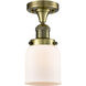 Franklin Restoration Small Bell LED 5 inch Antique Brass Semi-Flush Mount Ceiling Light in Matte White Glass, Franklin Restoration