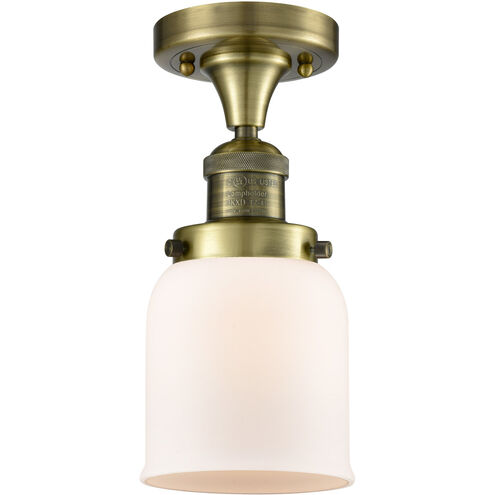 Franklin Restoration Small Bell LED 5 inch Antique Brass Semi-Flush Mount Ceiling Light in Matte White Glass, Franklin Restoration