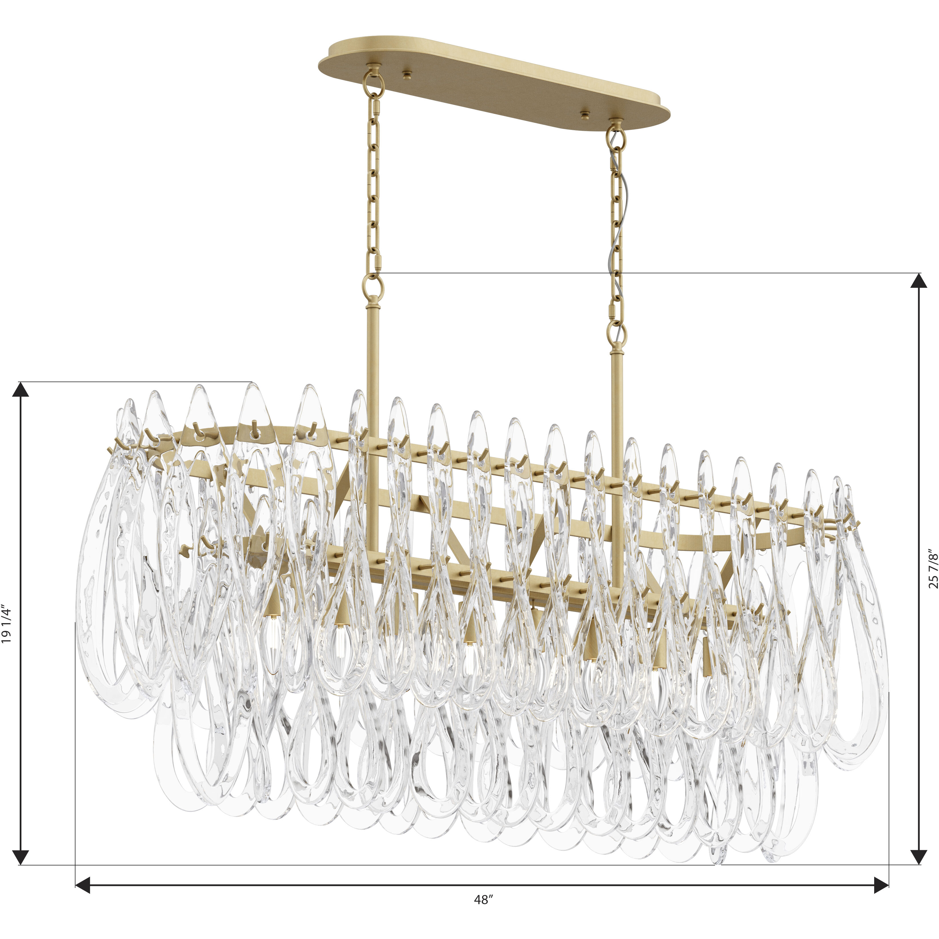 Glassara 8 Light 48 inch Legacy Brass Linear Chandelier Ceiling Light