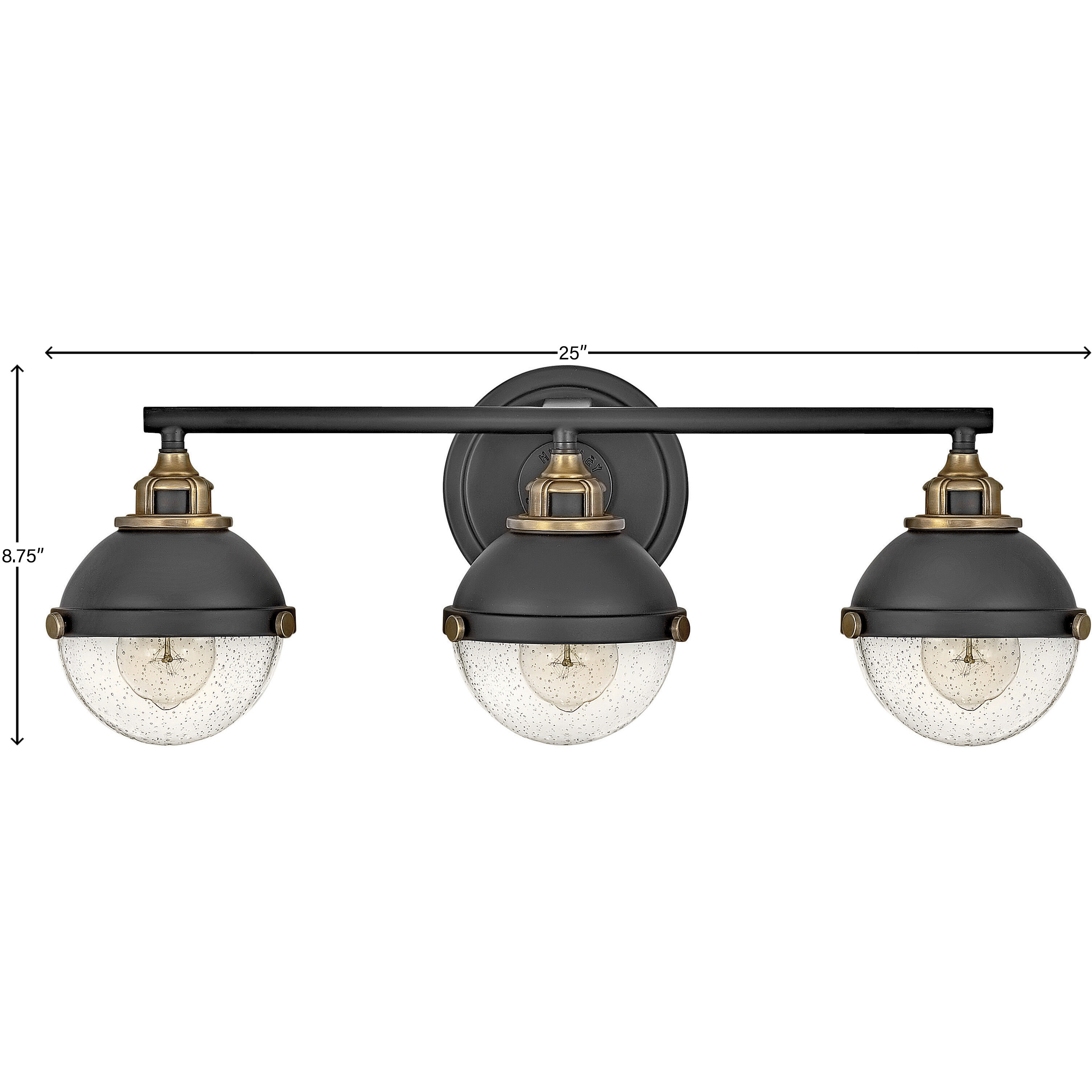 Fletcher 3 Light 25 inch Black with Heritage Brass Vanity Light Wall Light