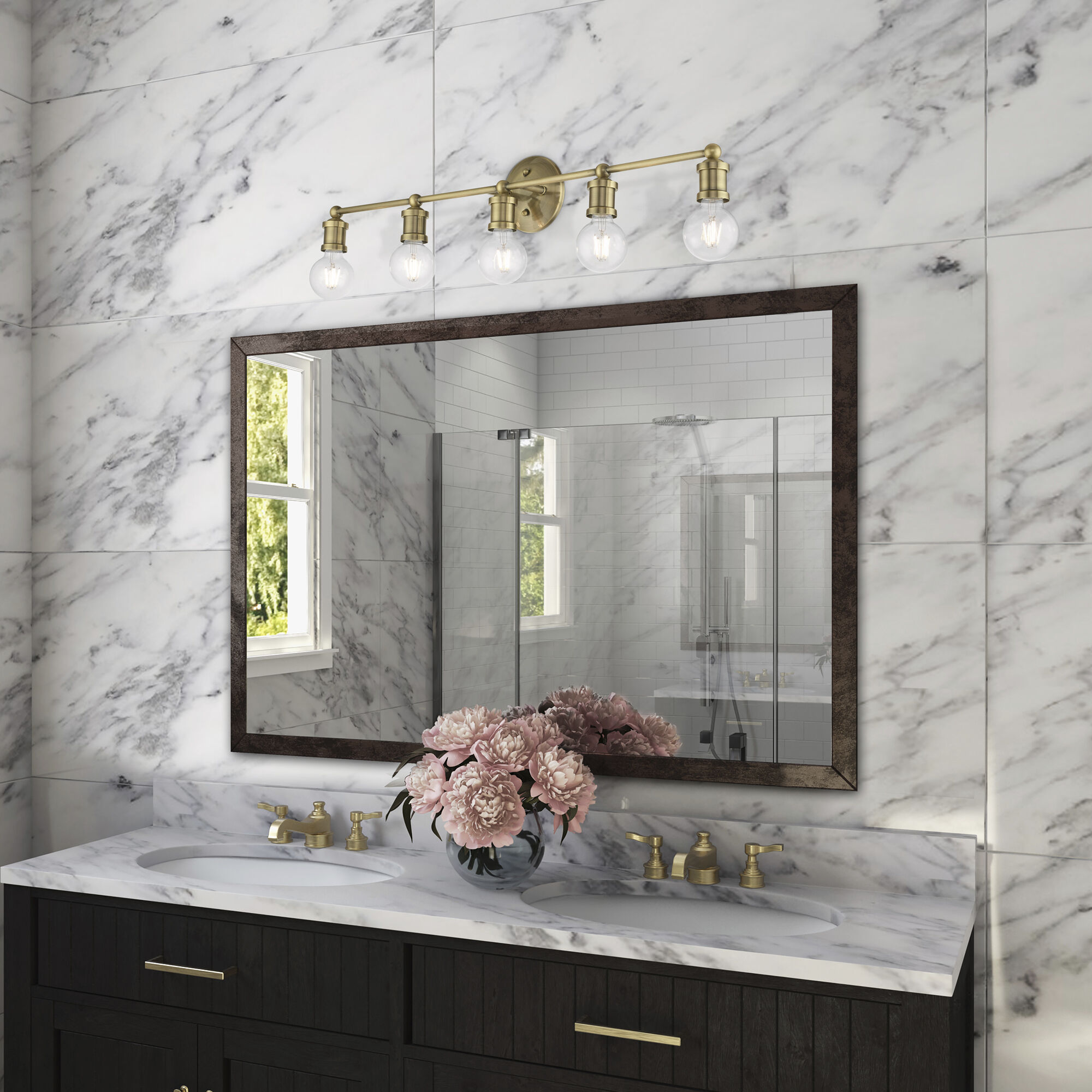 Lansdale 5 Light 34 inch Antique Brass Vanity Sconce Wall Light, Large