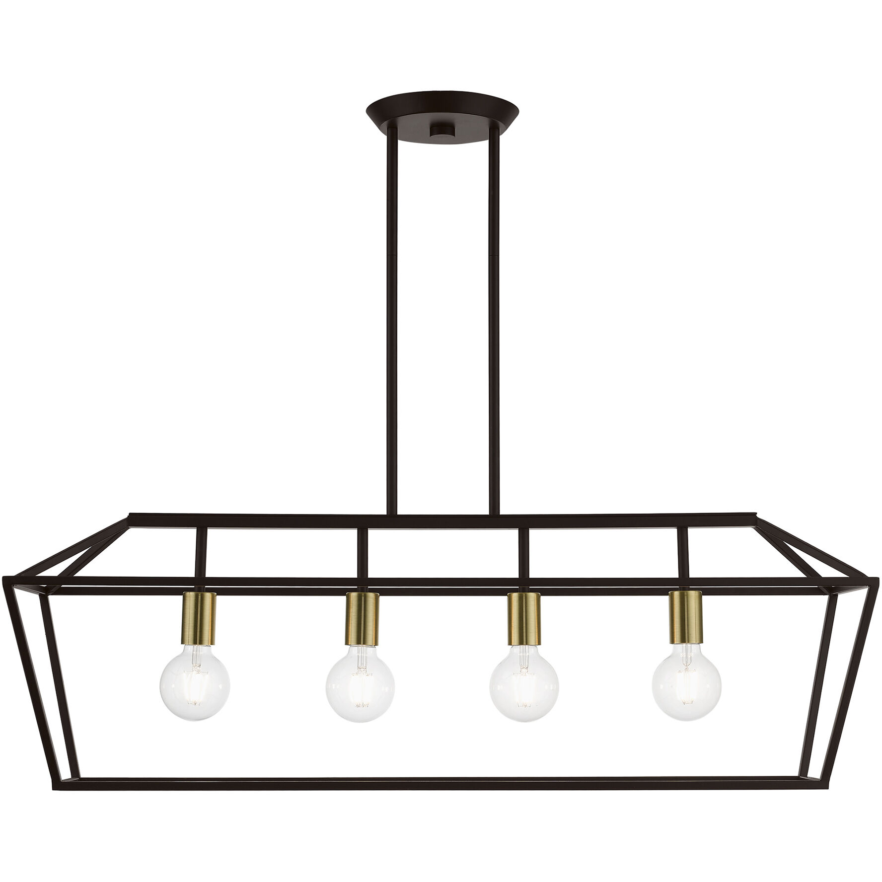 Devone 4 Light 38 inch Bronze with Antique Brass Accents Linear Chandelier Ceiling Light
