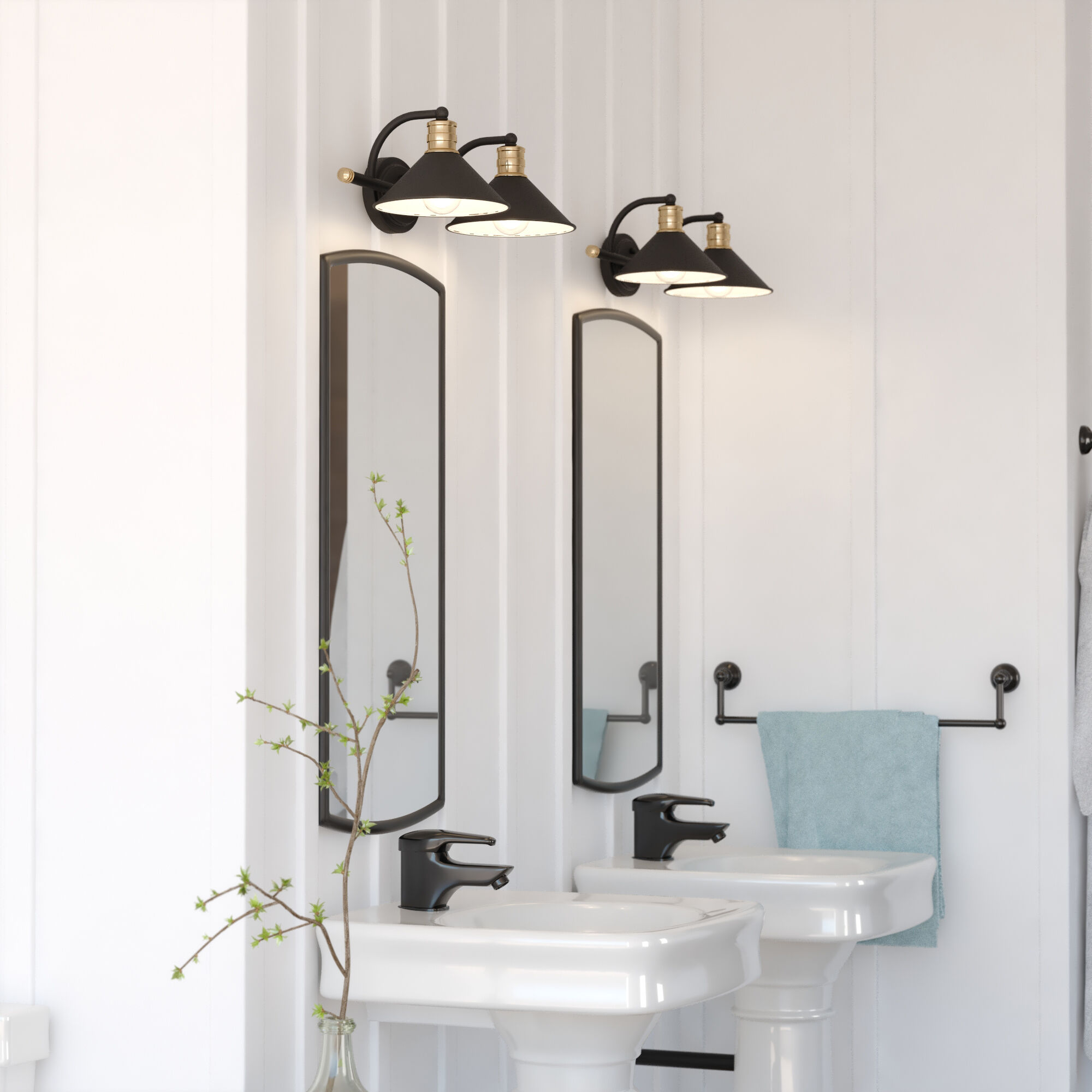 Akron LED 18 inch Matte Black and Natural Brass Bathroom Light Wall Light in 2