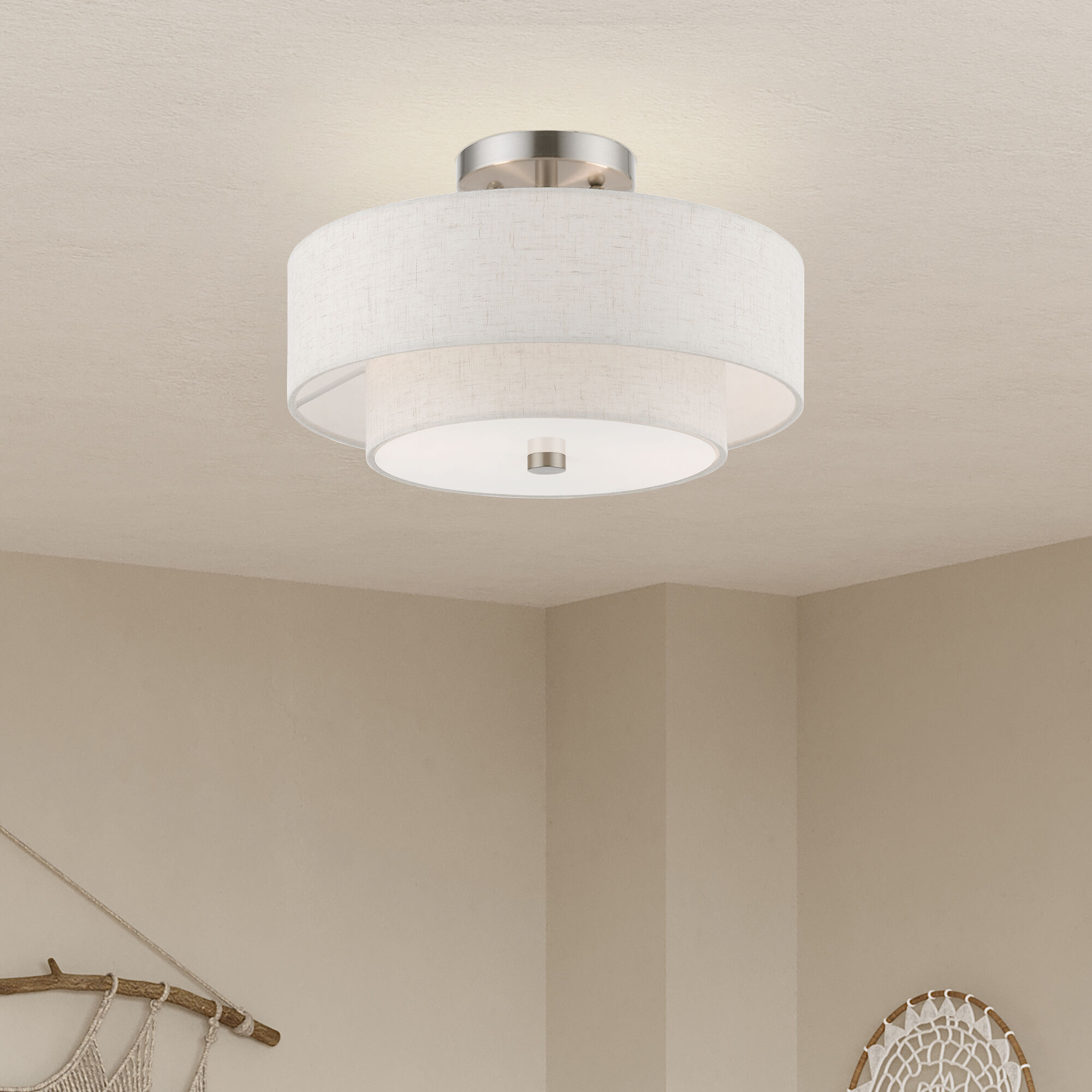 Meridian 2 Light 13 inch Brushed Nickel Semi-Flush Ceiling Light