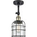 Franklin Restoration Small Bell Cage 1 Light 5 inch Black Antique Brass Semi-Flush Mount Ceiling Light in Clear Glass, Franklin Restoration