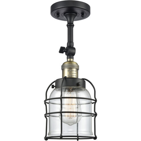 Franklin Restoration Small Bell Cage 1 Light 5 inch Black Antique Brass Semi-Flush Mount Ceiling Light in Clear Glass, Franklin Restoration