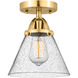 Nouveau 2 Large Cone LED 7.75 inch Satin Gold Semi-Flush Mount Ceiling Light in Seedy Glass