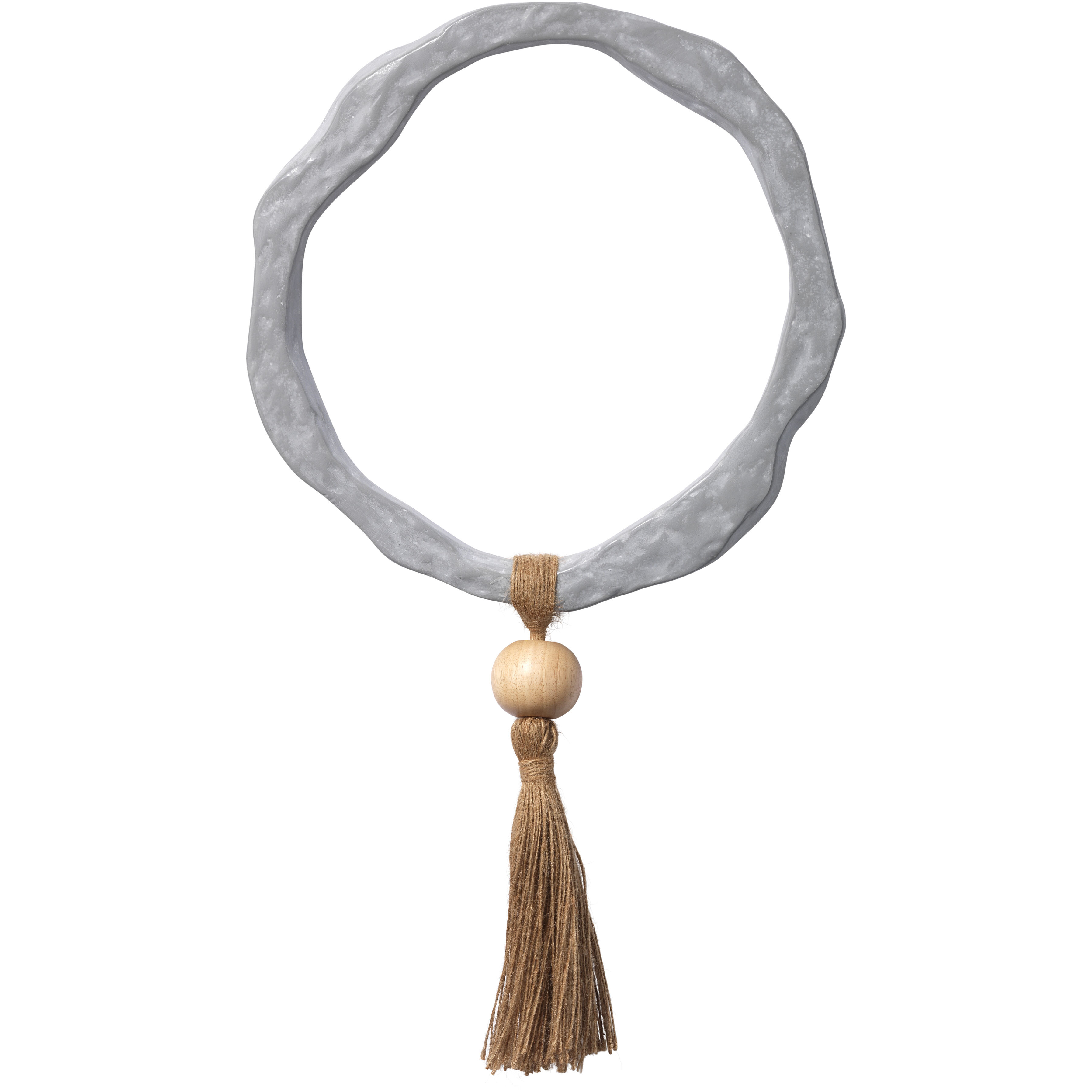Mirage Abstract White / Black / Grey w/ Natural Wood Bead and Jute Wall Art