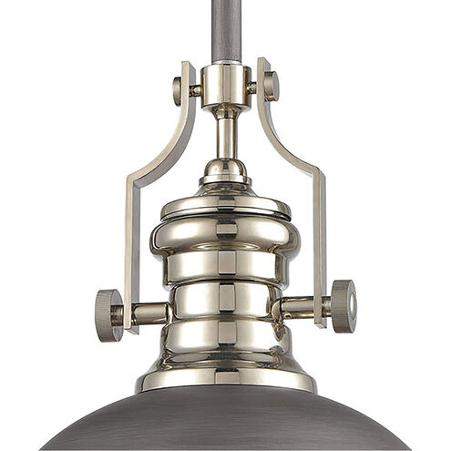 Pittsburgh 1 Light 13 inch Weathered Zinc with Polished Nickel Pendant Ceiling Light