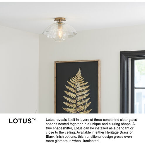 Lotus 1 Light 16 inch Heritage Brass Indoor Semi-Flush Mount Ceiling Light, Convertible to Pendant