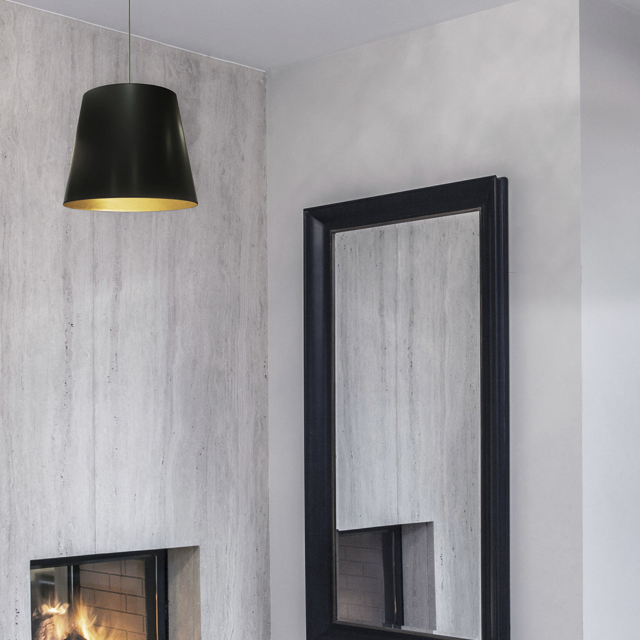 Oversized Drum LED 14 inch Black Pendant Ceiling Light in Black/Gold Jewel Tone, Small