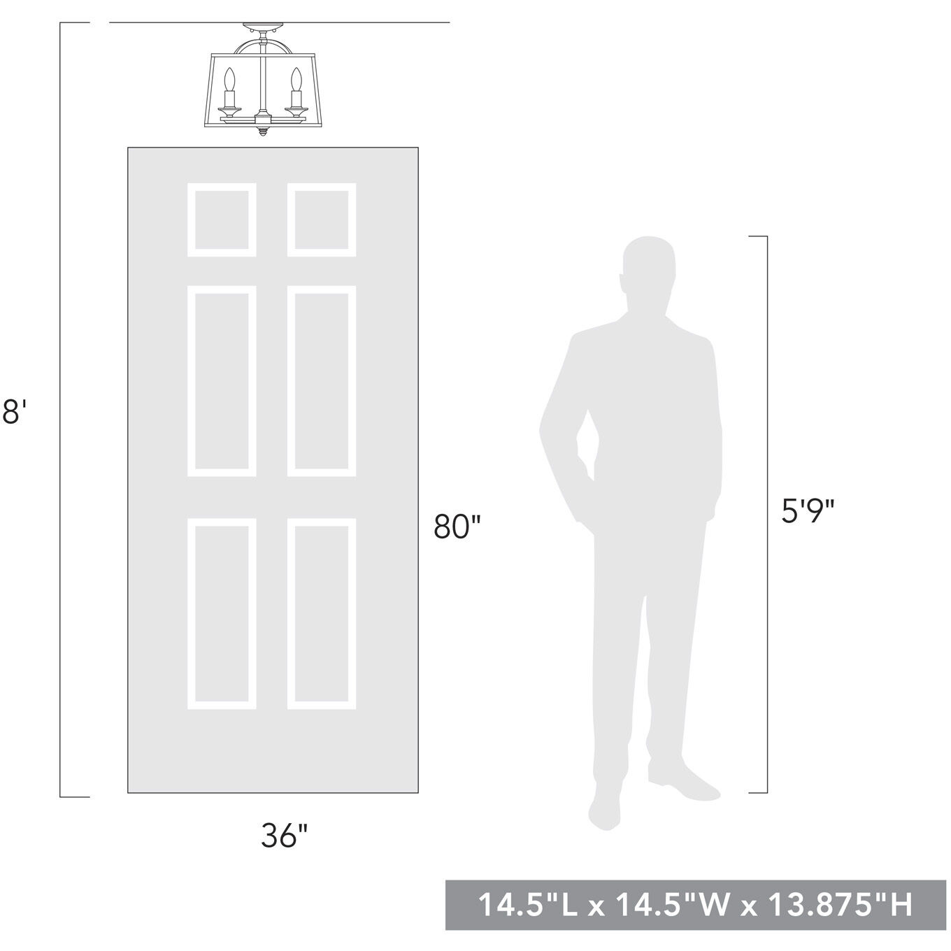 Athena 3 Light 14.5 inch Natural Black Semi-Flush Mount Ceiling Light