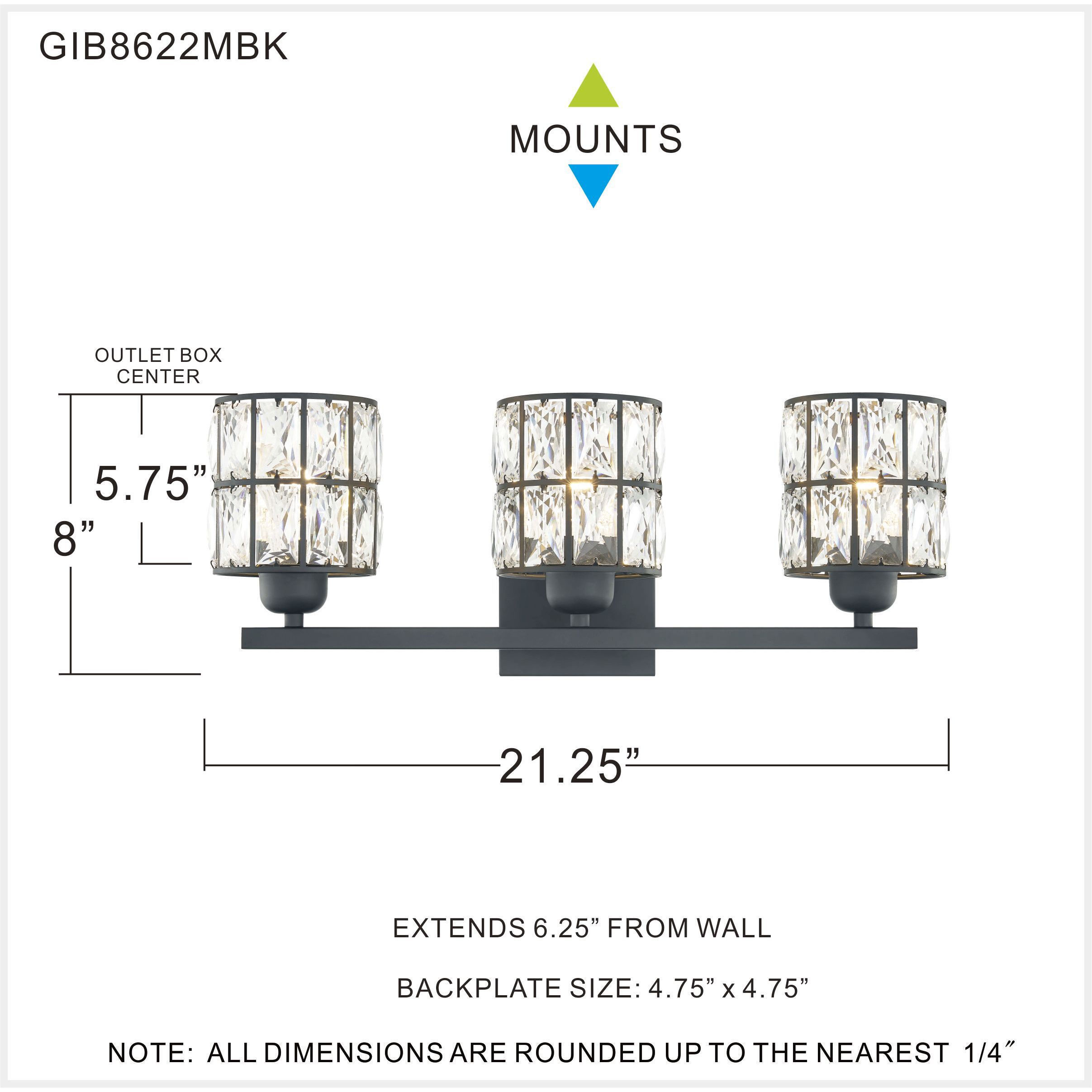 Gibson 3 Light 21 inch Matte Black Bath Light Wall Light