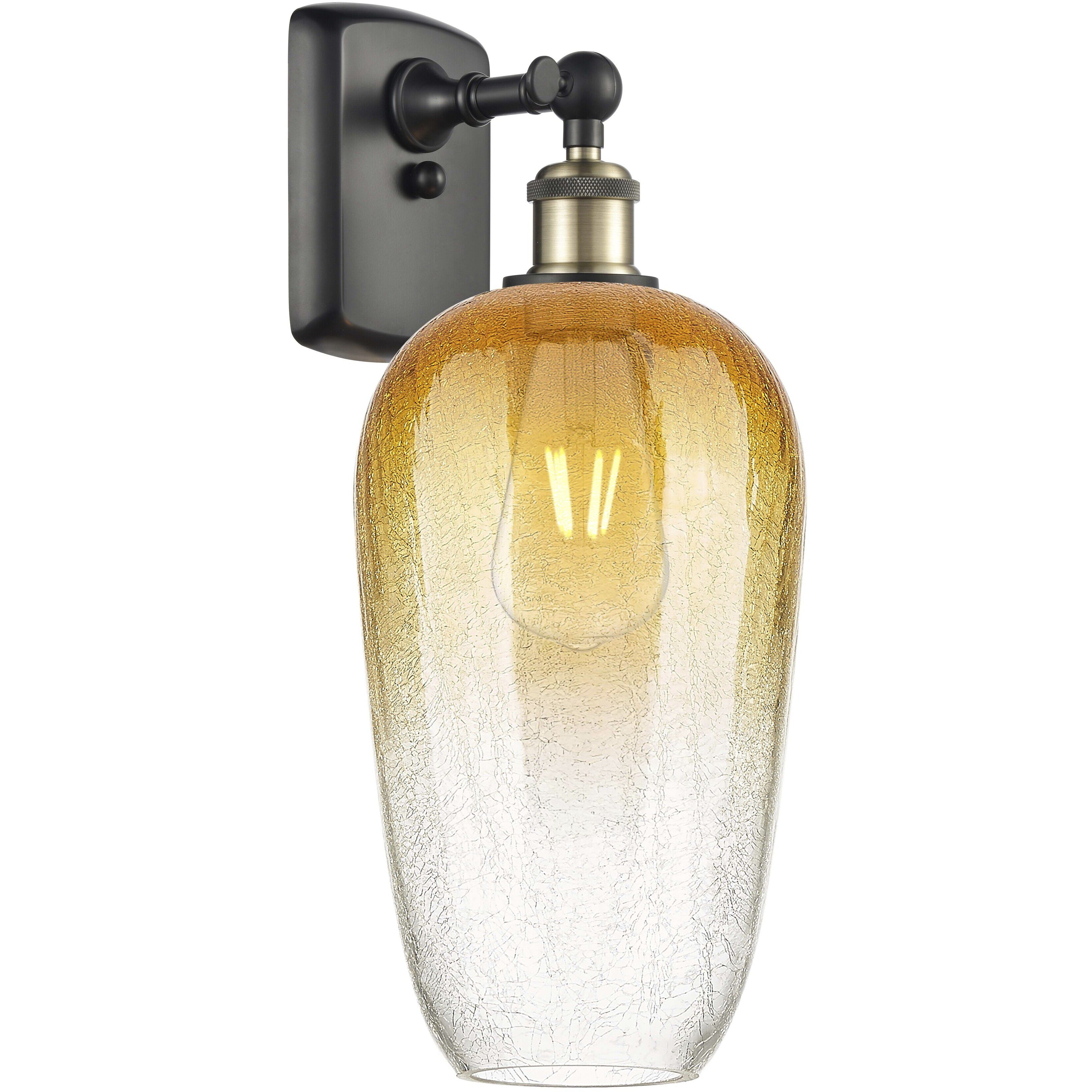 Ballston Brookhaven Flute Armed Sconce Wall Light in Black Antique Brass, Amber Glass