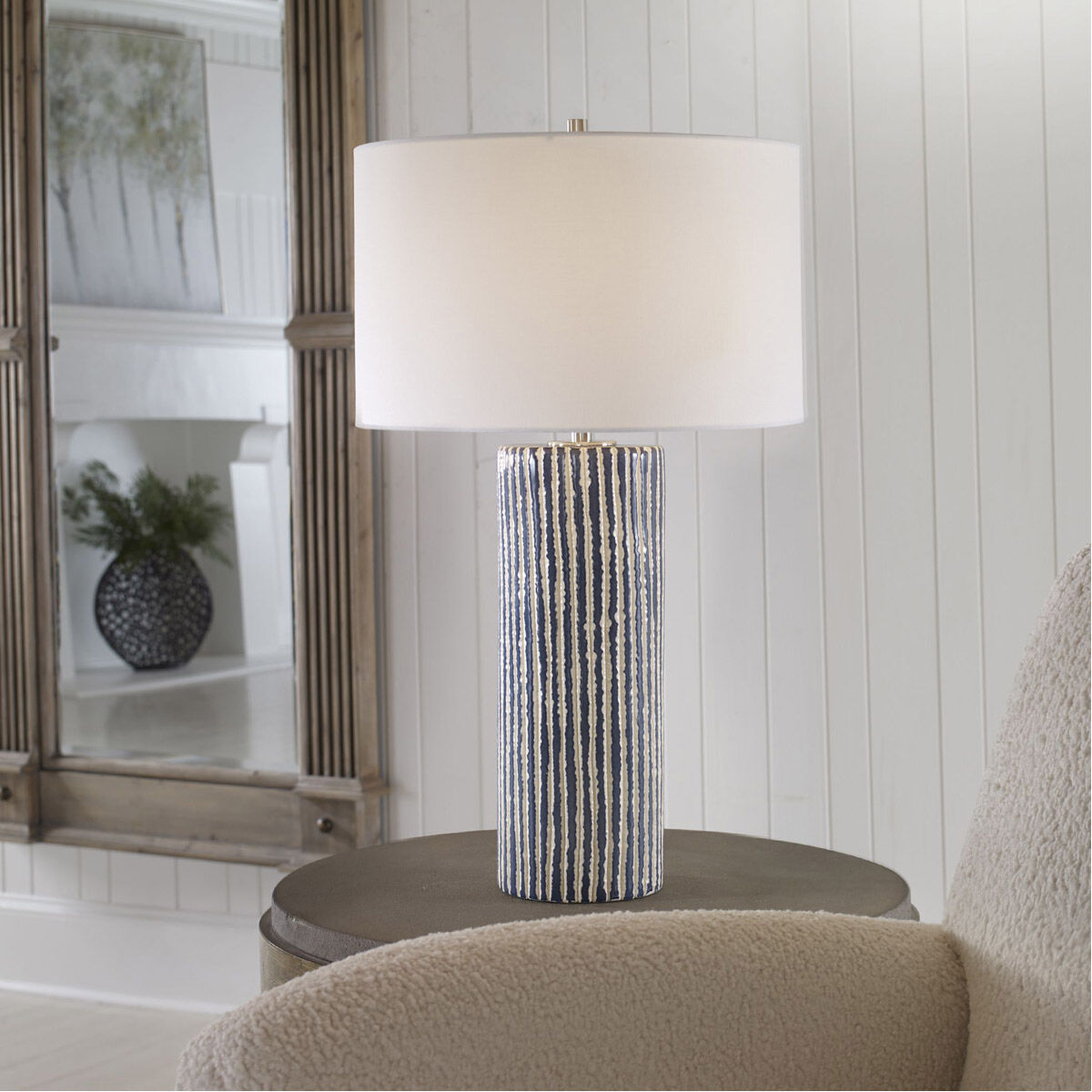 Havana 28 inch 150.00 watt Cobalt and Ivory Glazed Stripes and Brushed Nickel Table Lamp Portable Light