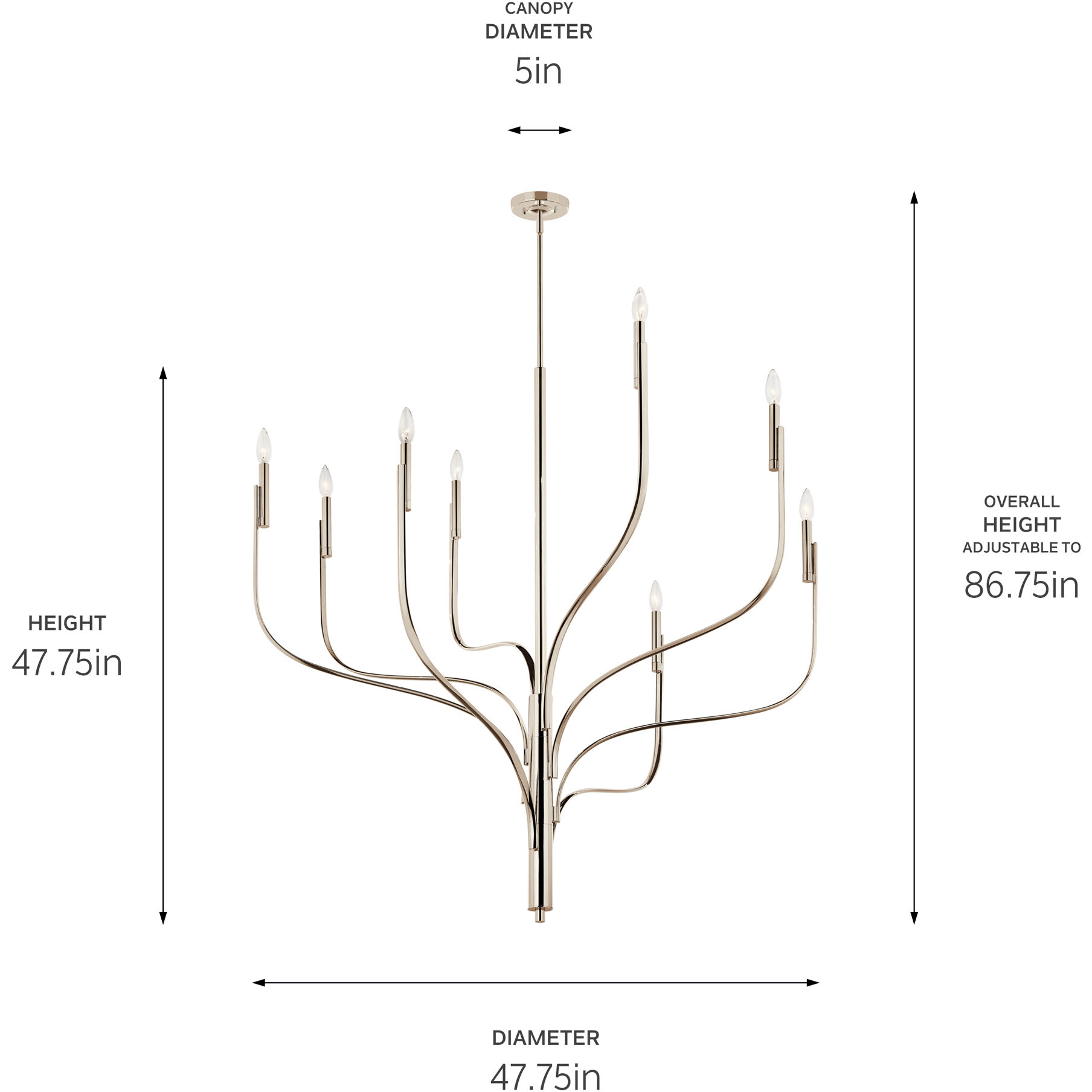Livadia 8 Light Polished Nickel Chandelier Ceiling Light, 1 Tier Large