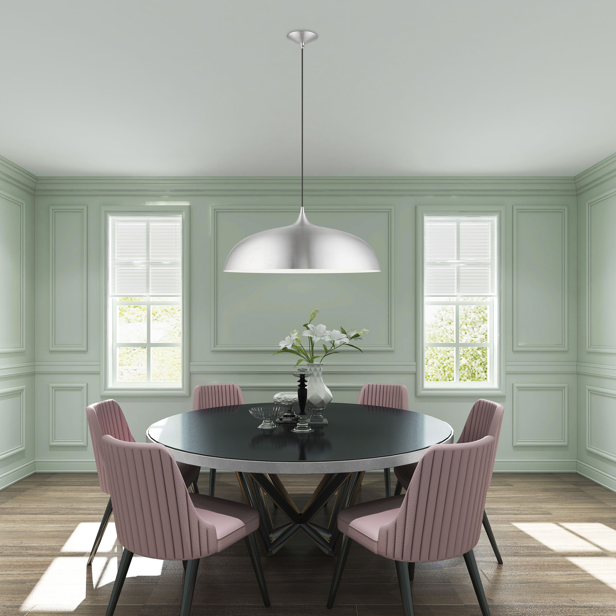 Amador 3 Light 24 inch Brushed Aluminum with Polished Chrome Accents Pendant Ceiling Light, Large