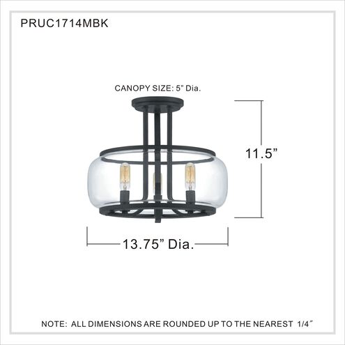 Pruitt 3 Light 13.75 inch Matte Black Semi-Flush Mount Ceiling Light