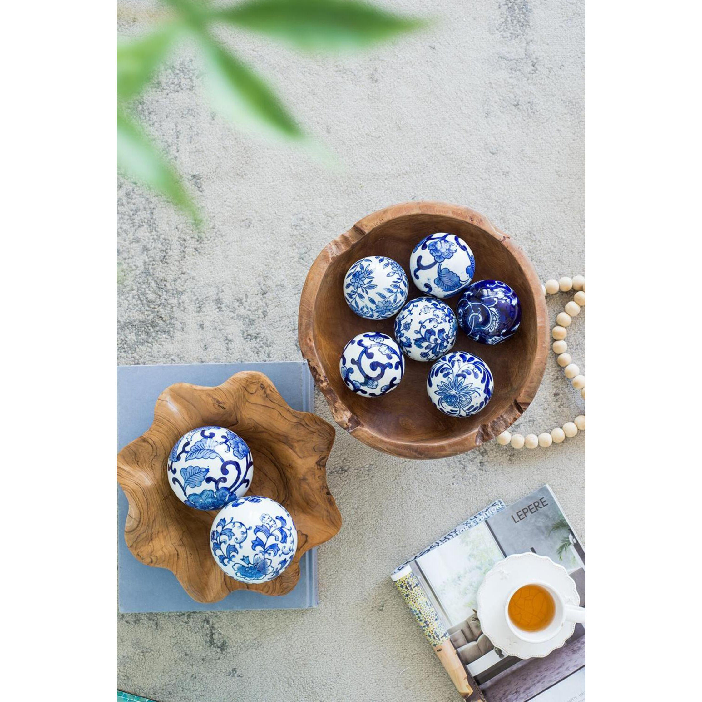Aline Blue/White Decorative Orb, Set of 4