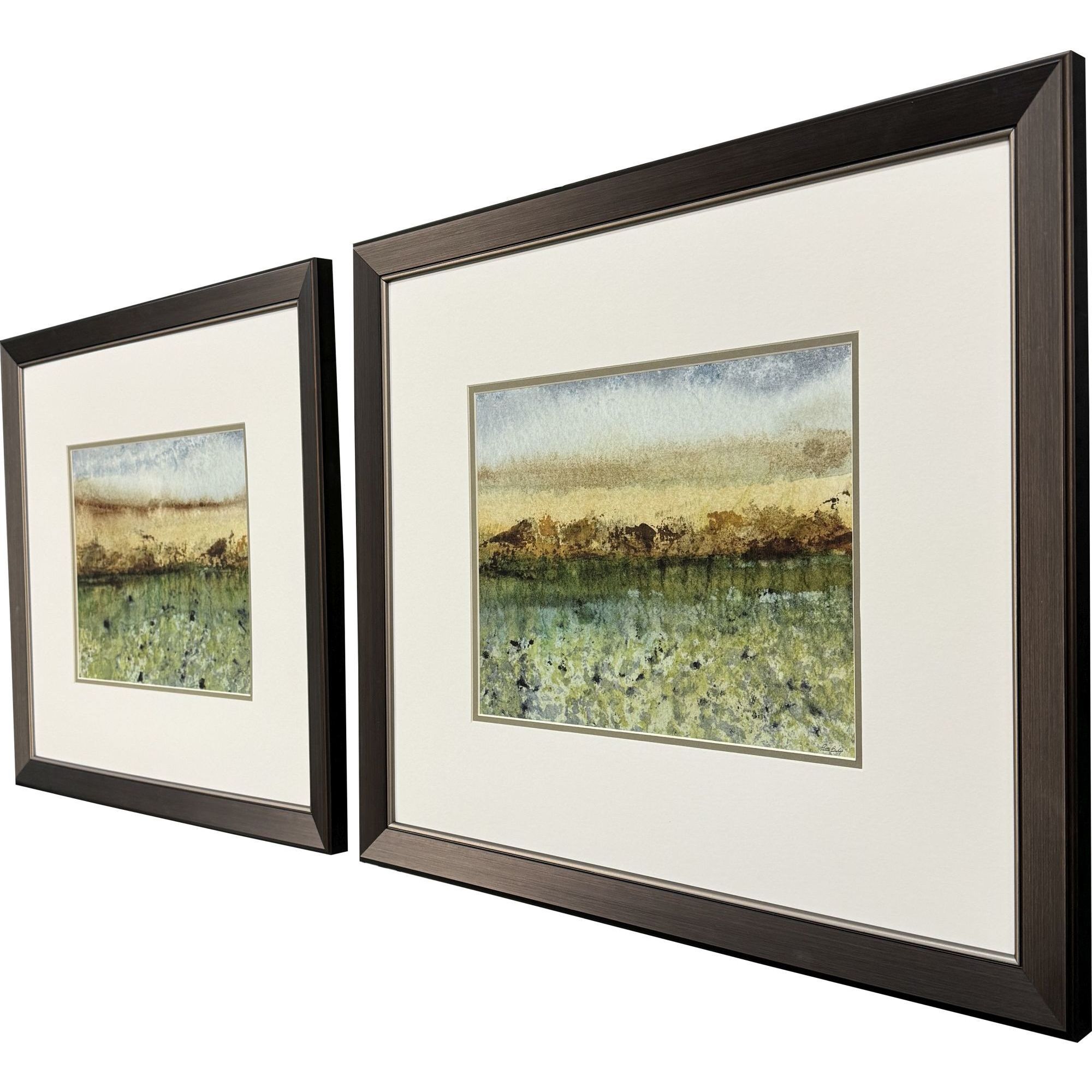 Abstract Vast Field Green and Brown and Yellow Framed Art, Propac