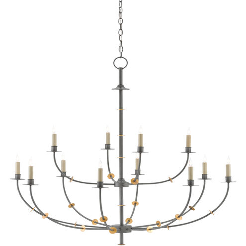Balladier 12 Light 45.5 inch Hiroshi Gray/Contemporary Gold Leaf Chandelier Ceiling Light