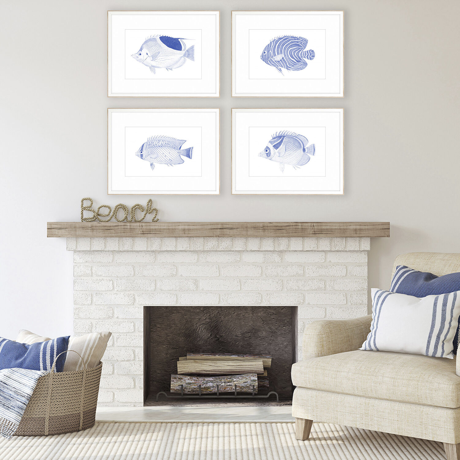 Animals Blue and White Framed Art