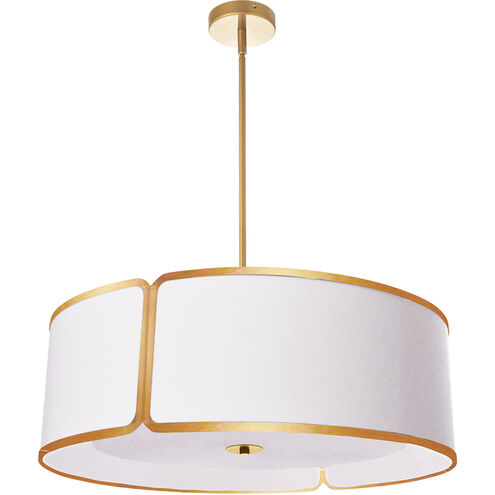 Notched Drum 4 Light 24 inch Gold with White Pendant Ceiling Light