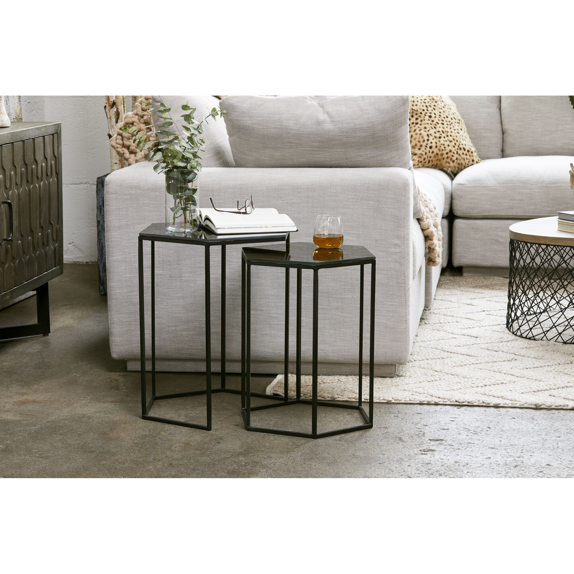 Polygon 21 X 19 inch Black Accent Table, Set of 2