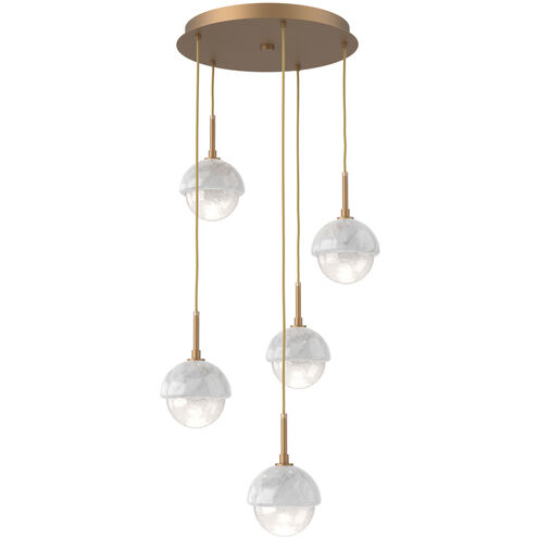 Cabochon LED Novel Brass with White Marble Pendant Chandelier Ceiling Light in 2700K LED, Opal White