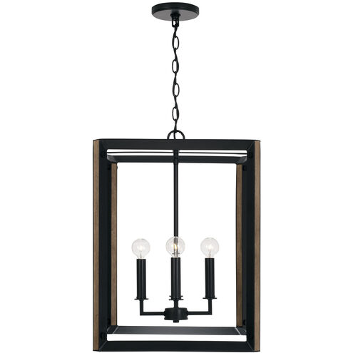 Rowe 4 Light 16 inch Matte Black and Brown Wood Foyer Ceiling Light