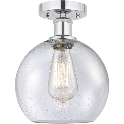 Edison Athens 1 Light 8 inch Brushed Satin Nickel Semi-Flush Mount Ceiling Light in Matte White Glass
